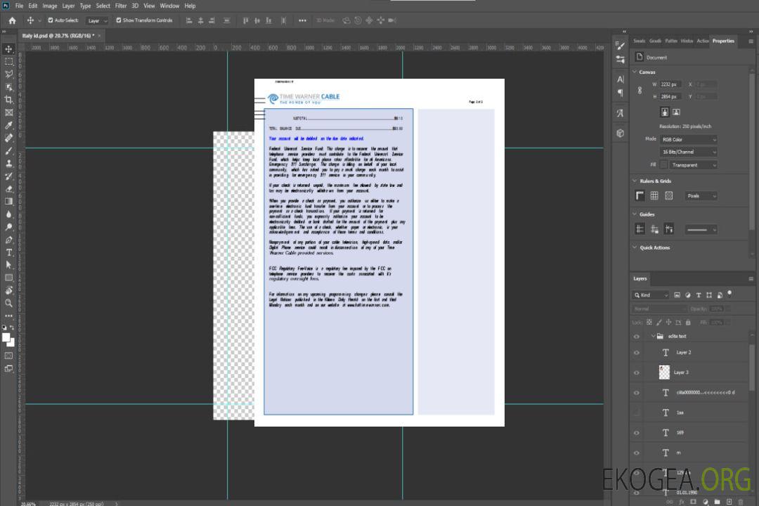 Facture commerciale de service public de Time Warner Cabel, page 3, SCR template